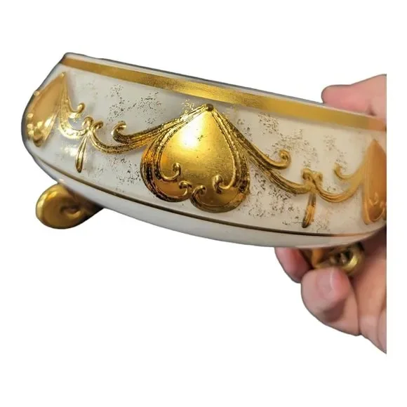 VTG Bohemian Czech Opaline Glass Bowl with Gold Motif Smoke Bowl/Candy Bowl READ - Picture 9 of 16